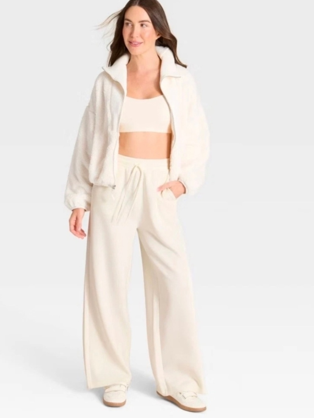 all in motion Airy Sleek Wide-Leg Drawstring Pants in taupe/brown
